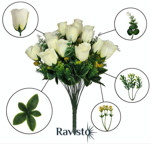 Букет штучний троянда бутон щільна бавовна на 36 голів 53 см 10 шт в уп 210023 фото