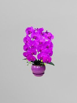 Композиция из искусственных латексных орхидей фуксия на 2 веточки в керамическом кашпо фуксия А086 фото