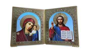 Икона книжка кожаная эмаль 2 лика 10*12см 39038 фото